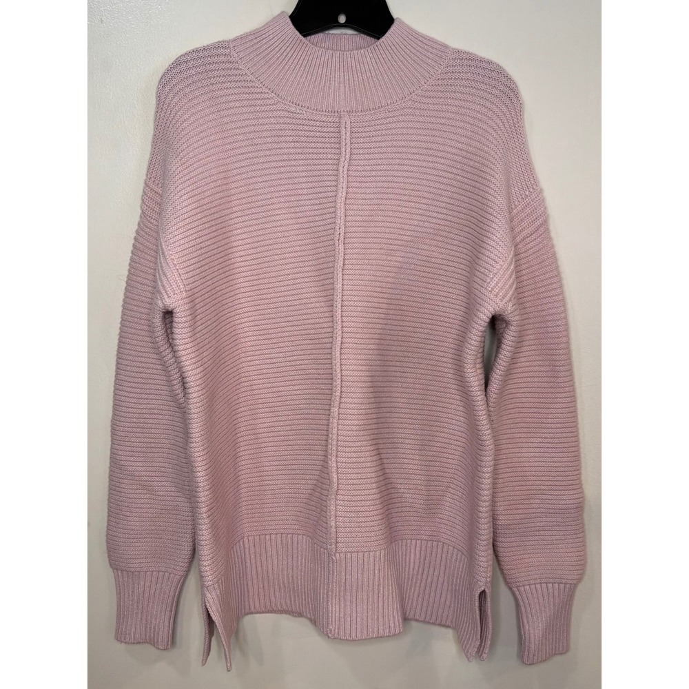 Evereve Womens Pink Ribbed Mock Neck Pullover Sweater Small Vertical Seam Detail